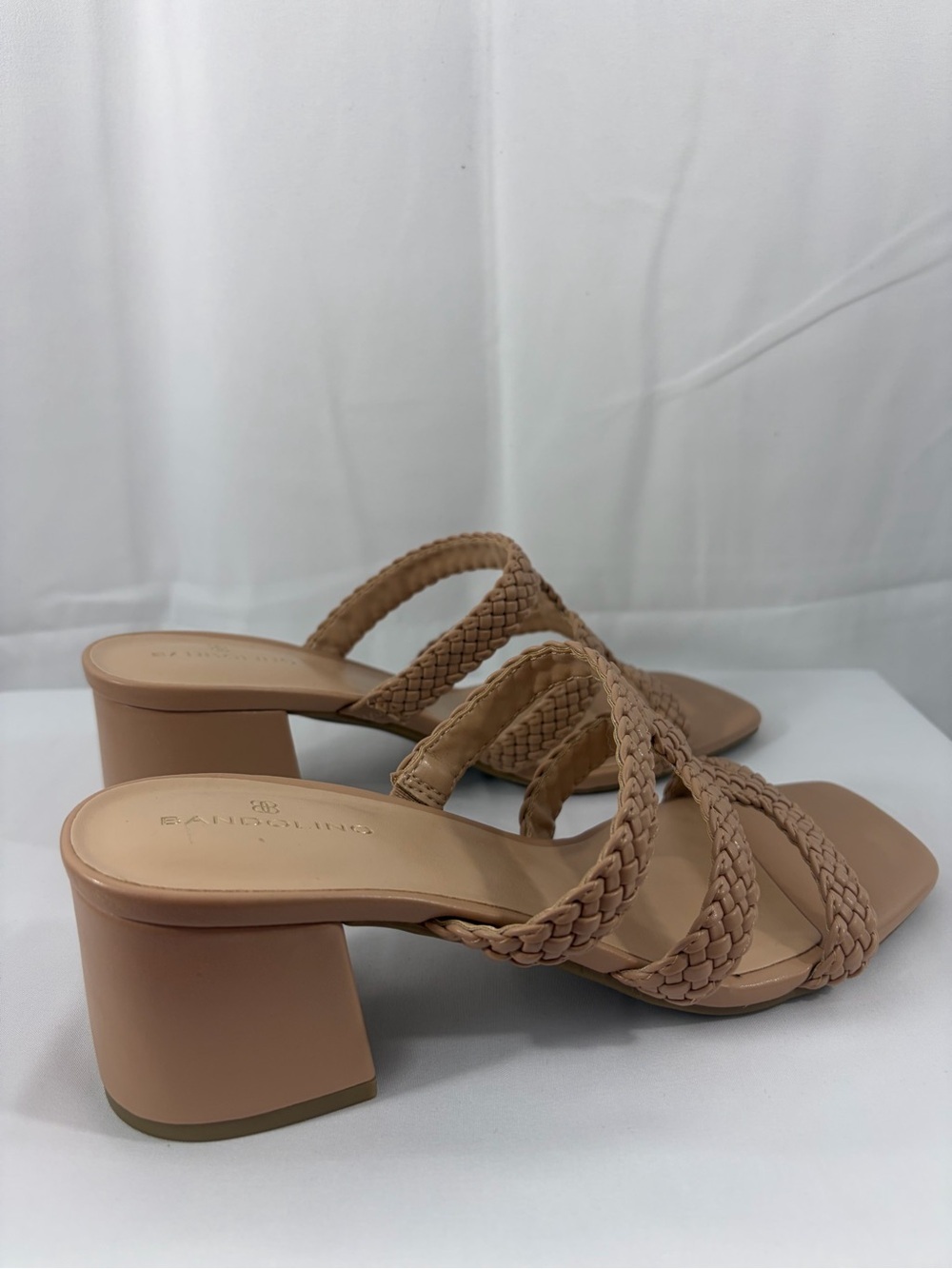 NWT Bandolino Women’s Size 7 Tan Braided Strappy Block Heel Sandals - Picture 3 of 7